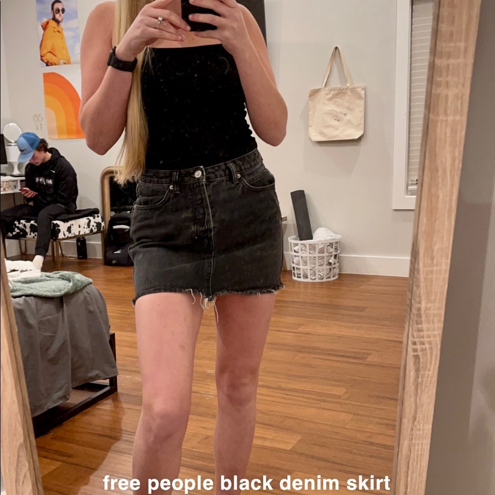 Free People Black Denim Skirt